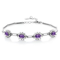 Gem Stone King 3.80 Ct Oval Purple Amethyst Gemstone Birthstone 925 Sterling Silver Bracelet for Women 7 1 inches Extender