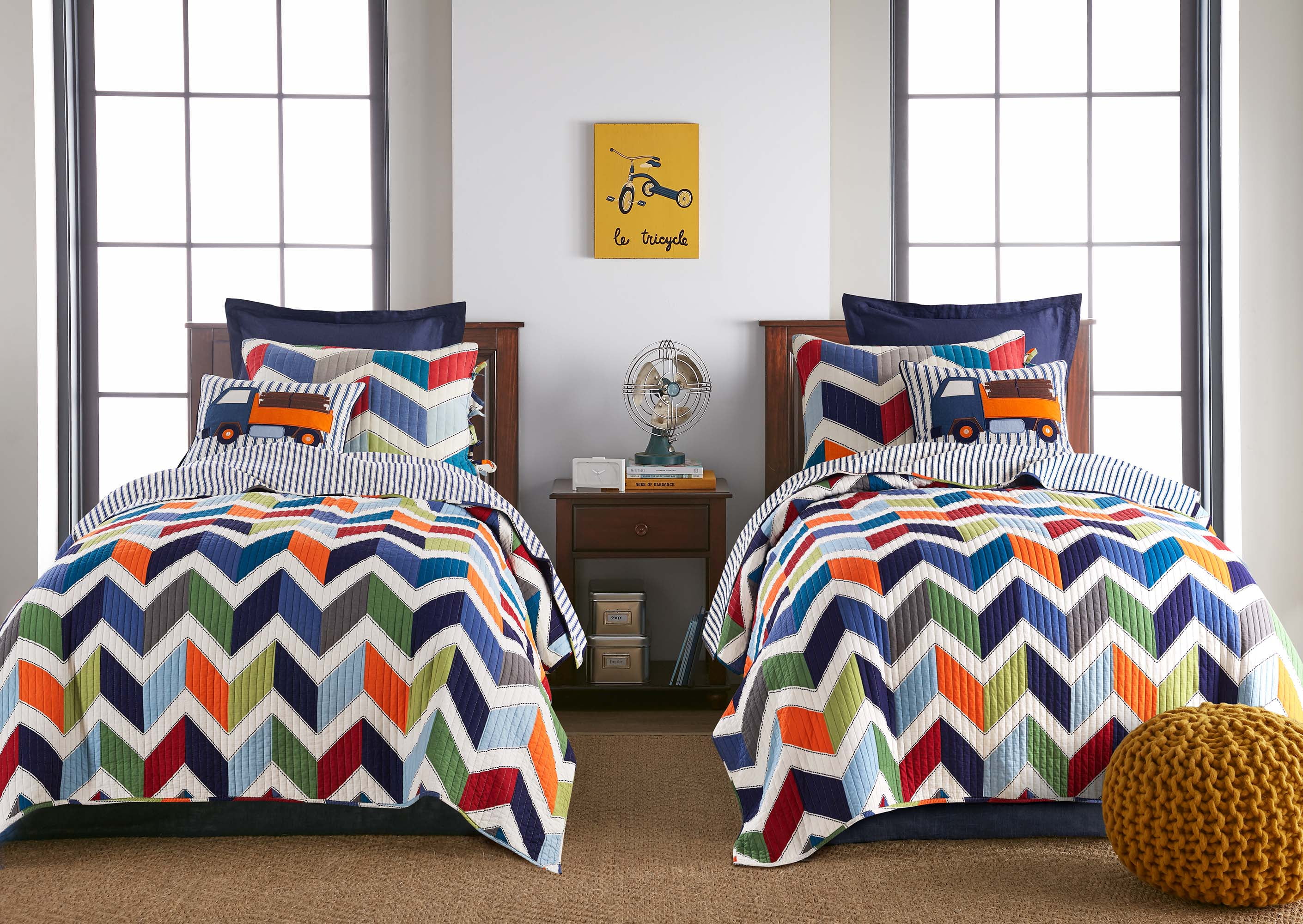Levtex Home - Dominik Quilt Set - Twin Quilt + One Standard Pillow Sham - Chevron Pattern - Multicolor - Quilt Size (66x86in.) and Pillow Sham Size (26x20in.) - Reversible - Cotton Fabric