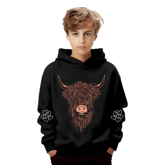 Kids Hoodie Unisex Lightweight Cute Sweatshirts Highland Cattle Long Sleeve Pullover