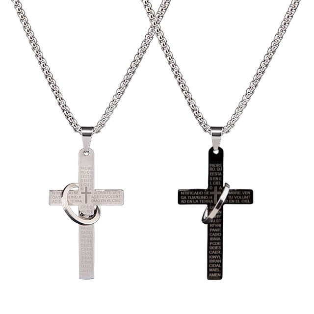 Collier Croix, 2 Pcs Collier en Acier Inoxydable pour Fête de Vacances pour Hommes