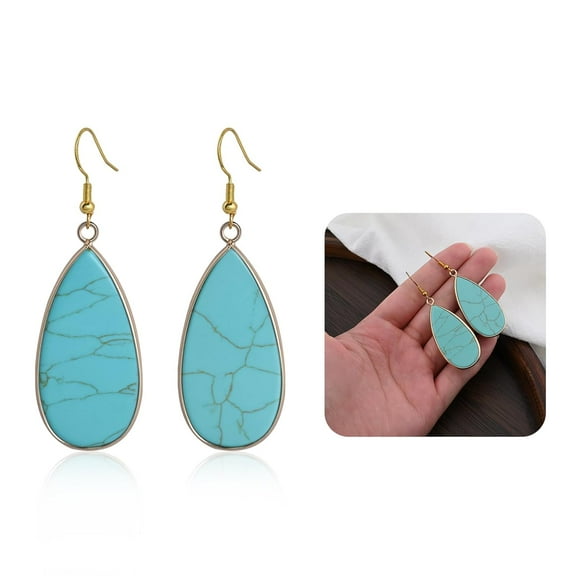 Natural Turquoise Drop Earrings Gold Teardrop Dangle Earrings Turquoise Jewelry for Women Handmade Earrings