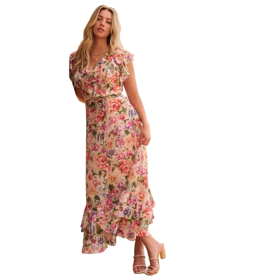 Roaman's Women's Plus Size Chiffon Wrap Maxi Dress