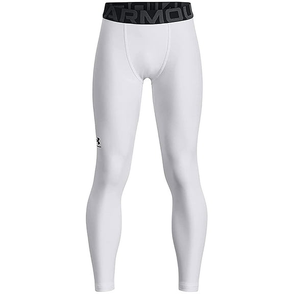 Under Armour Boys HeatGear Leggings White 100/Black Large