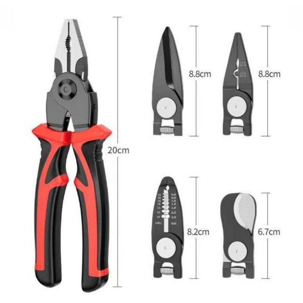 5 In 1 Plier Tool Set, Combination Interchangeable Pliers Kit With Cable Cutters, Wire Stripper, Scissor, Crimping Plier Multipurpose Combination 8 Inch Pliers Electrician Specific Tools