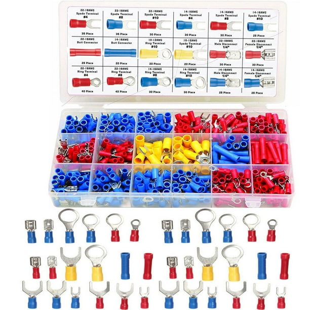520 Pc Spade Butt Ring Electrical Connector Splice 22 10 Gauge Wire Terminal Kit 