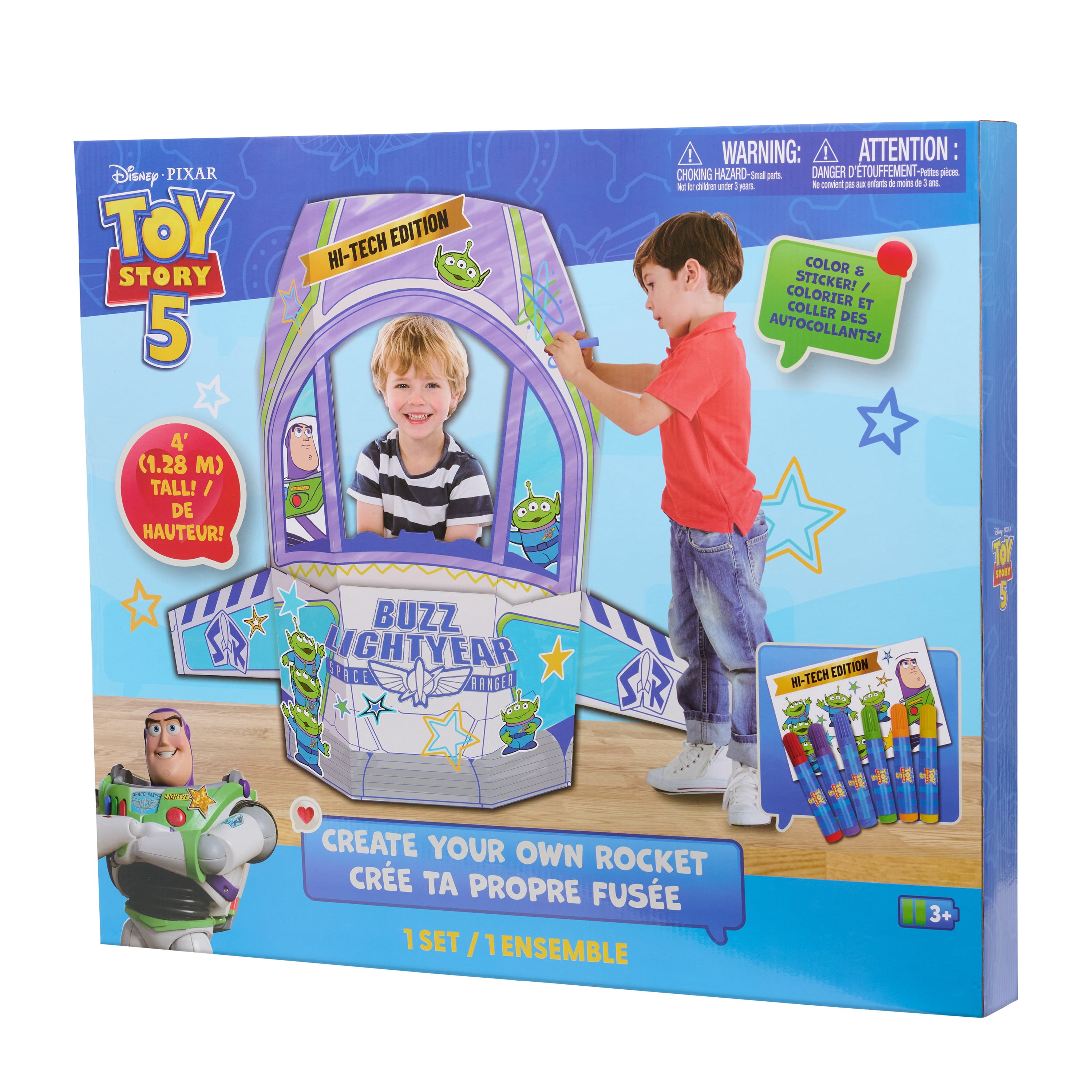 Disney and Pixar Toy Story 5 Rocket Ship Playset Cardboard Spaceship Craft Kit, Color Your Own Activity, Buzz Lightyear Alien Stickers, Kids Toy Ages 3+