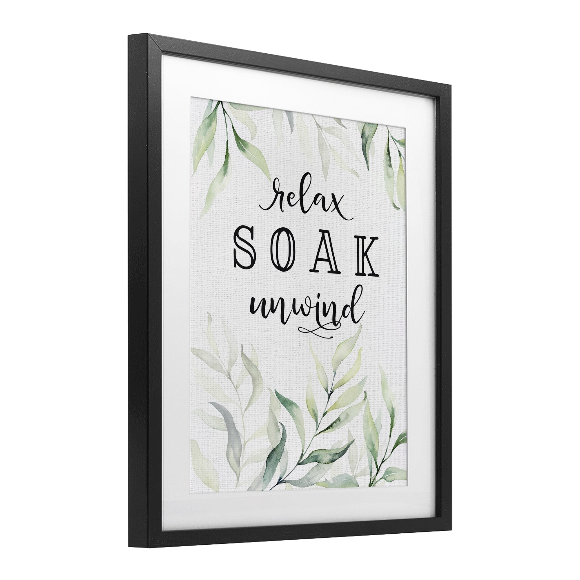 Soak & Unwind with Leaves Black Framed Print Under Glass, design by Lettered and Lined