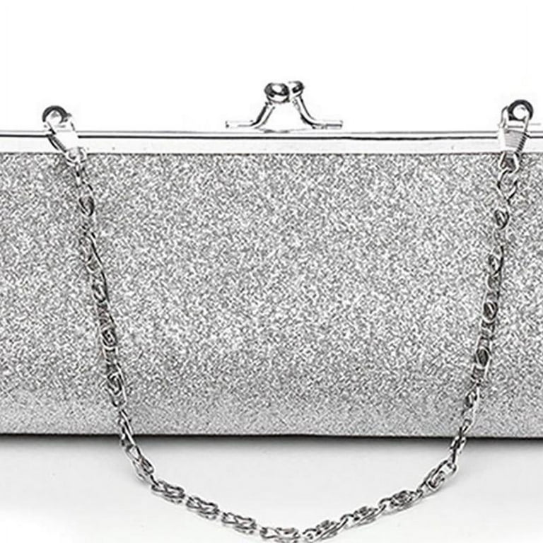 Fashion Women Glitter Silver Colors Clutch Purse Evening Party Wedding Banquet Handbag Shoulder Bag Elegant Bussiness Handbag