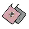 thumbnail image 2 of Black Labrador Pink Flowers Pair of Pot Holders, 2 of 4