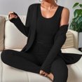 thumbnail image 4 of YUGYXL Women's 3 Piece Lounge Sweatsuit Ribbed Knit Long Sleeve Cardigan Sleeveless Crop Tank Top Legging Pants Loungewear Sets Black L, 4 of 8