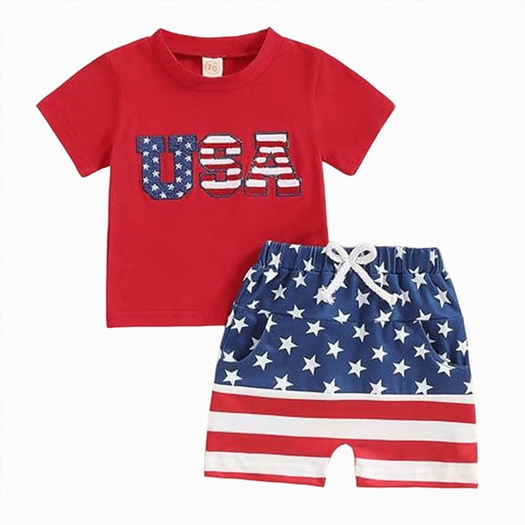 Toddler Baby Boy Independence Day Outfit 6 12 18 24 Months 2T 3T 4T USA Letter Print Short Sleeve Top And Pocket Shorts Boys Patriotic Outfit Set