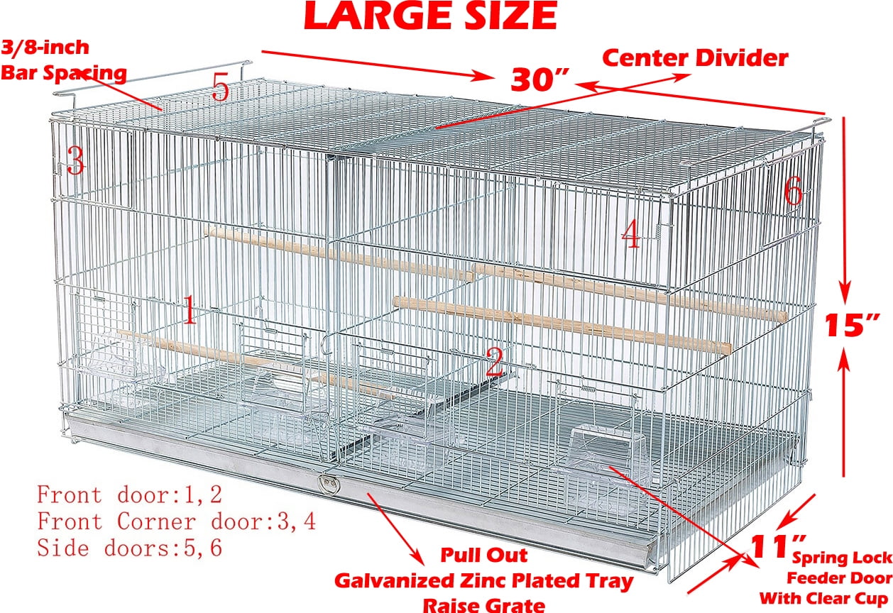 LARGE 4 of Stainless Galvanized Stackable Double Breeding Breeder Flight Bird Cage with Center Dividers Side Breeding Nest Doors Quail Lovebirds Aviaries Canaries Finches