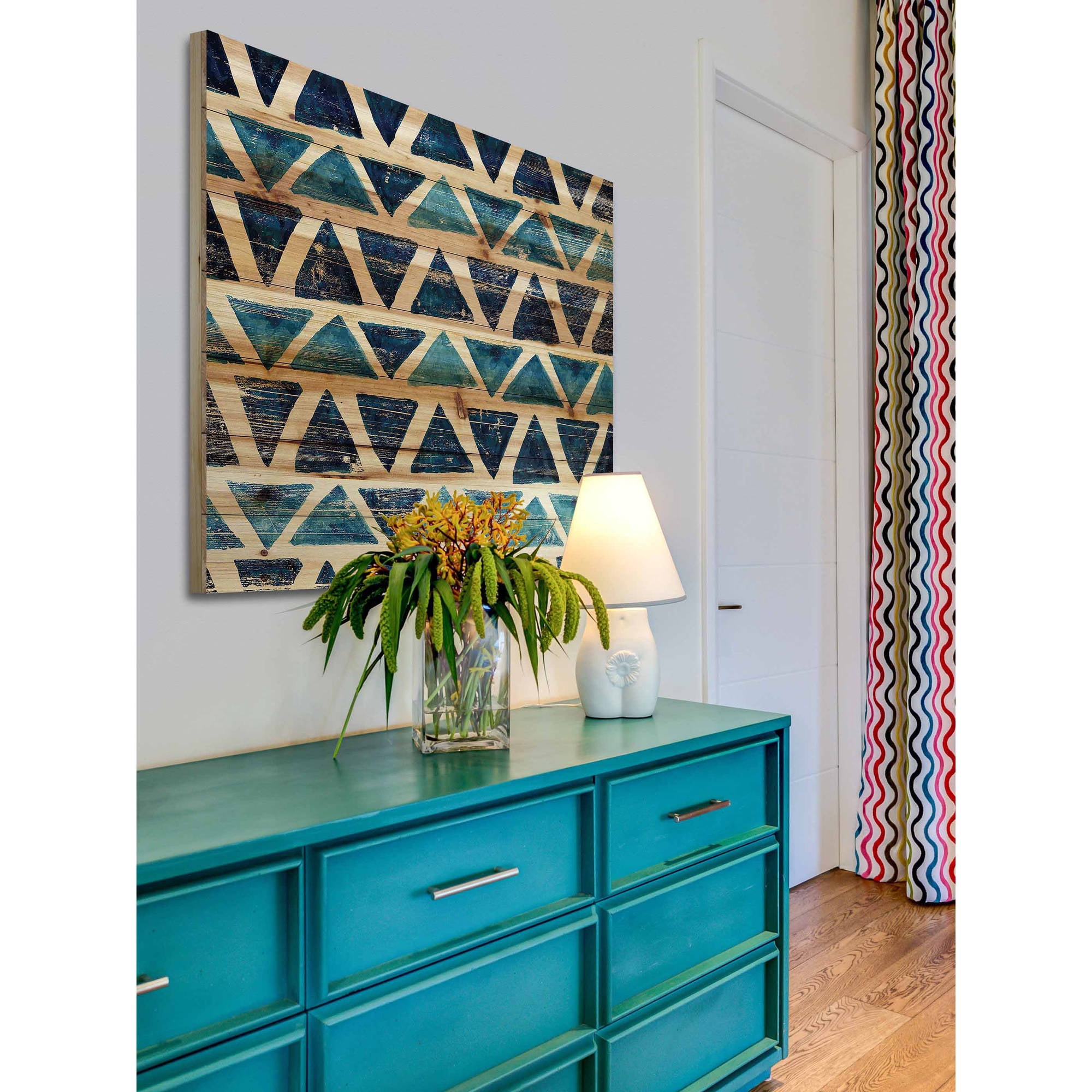 Marmont Hill - "Blue Rows" Painting Print on Natural Pine Wood