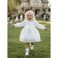 thumbnail image 3 of BemeyourBBs Newborn Baby Girls White Tulle Tutu Dress Blessing Baptism Day Outfits Baby Christening Clothes Floral Embroidery Long Sleeve Front Bow Princess Party Dress with Hat, 3 of 9