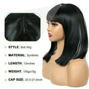 Creamily 12 Short Wig for Women Short Bob Wigs with Bangs Synthetic Glueless Straight Black Bob Wigs with Grey Highlight