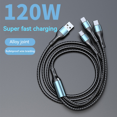 thumbnail image 1 of Cable USB C 3 en 1 de 120 W, cable de carga rápida para iPhone 14, 13, 12, cable micro USB tipo C para Huawei, Xiaomi, Samsung, cable de datos USB-C, 1 of 6