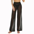thumbnail image 1 of RUEWEY Pantalones de malla transparente para mujer, traje de baño, parte inferior de bikini, cintura elástica, pierna ancha, pantalones largos palazzo (2XL negro), 1 of 5