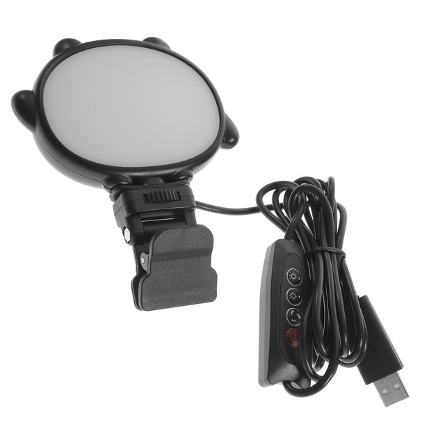 Cámara pequeña con luz LED ajustable para videoconferencias, fotografía y portátil.
