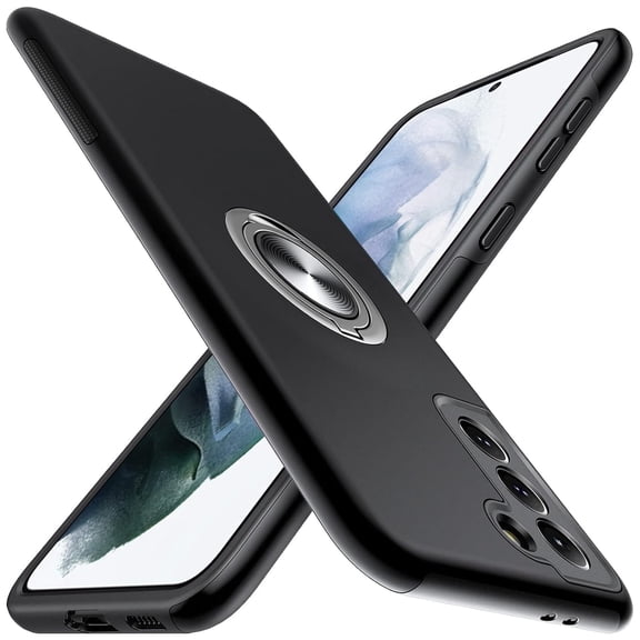 AIOVETEAB for Samsung Galaxy S21 Case,Silky Soft Touch Heavy Duty Protective Cover with Ring Holder Kickstand Phone Case for Samsung Galaxy S21 (Black)