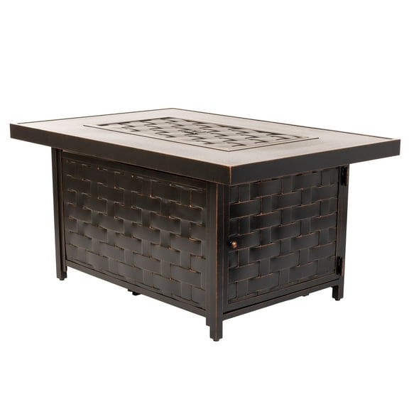 Fire Sense Armstrong Basketweave Aluminum Convertible Gas Fire Pit Table 55000 BTU Multi-Functional Outdoor Firepit - Rectangular
