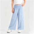 thumbnail image 2 of SGFCWSX Girls Wide Leg Pants Elastic Waist Loose Fit Casual Pants with Pockets Lightweight Summer Trousers for Kids Blue Size 7 Years, 2 of 10