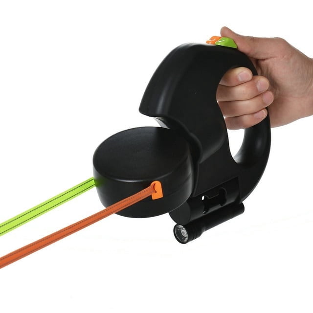 Reflective 3m Retractable Dual Pet Leash Lead for Small Dogs Swivel No Double Dog Walking Leash with Lights