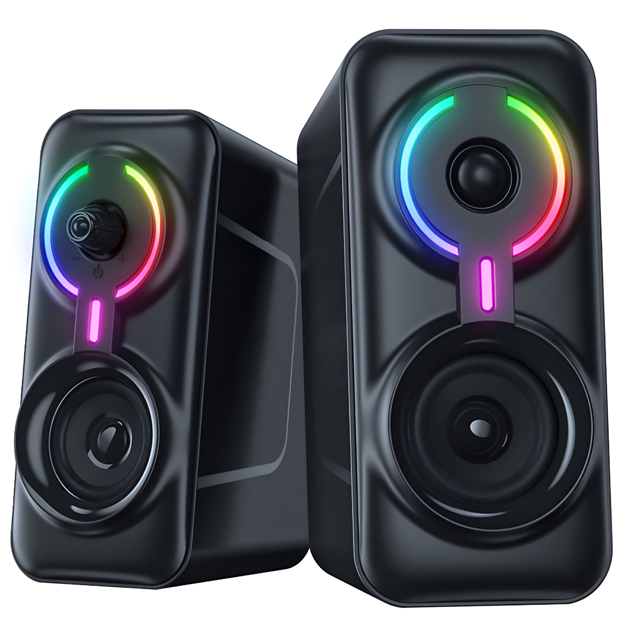 GJX 1 Pair RGB Stereo Wireless Gaming Speakers for PC Laptop Phone - USB Powered Multimedia Speakers (Black)