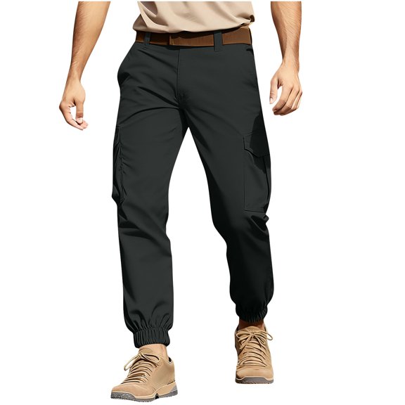 lulshou Cargo Pants for Men Outdoor Solid Color Elastic Waist Work Pants with Pockets Ankle Pants for Hiking, Work & Casual Wear, Dark Gray, M