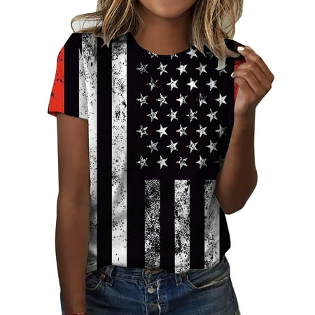 

Wiueurtly Independence Day For Women Print Daily Summer Shirts For Women s O Neck Tank Tops American 4th Of July Print Blouse Short Sleeve Workout Shirts Casual Loose Tees Printed Scrub Tops