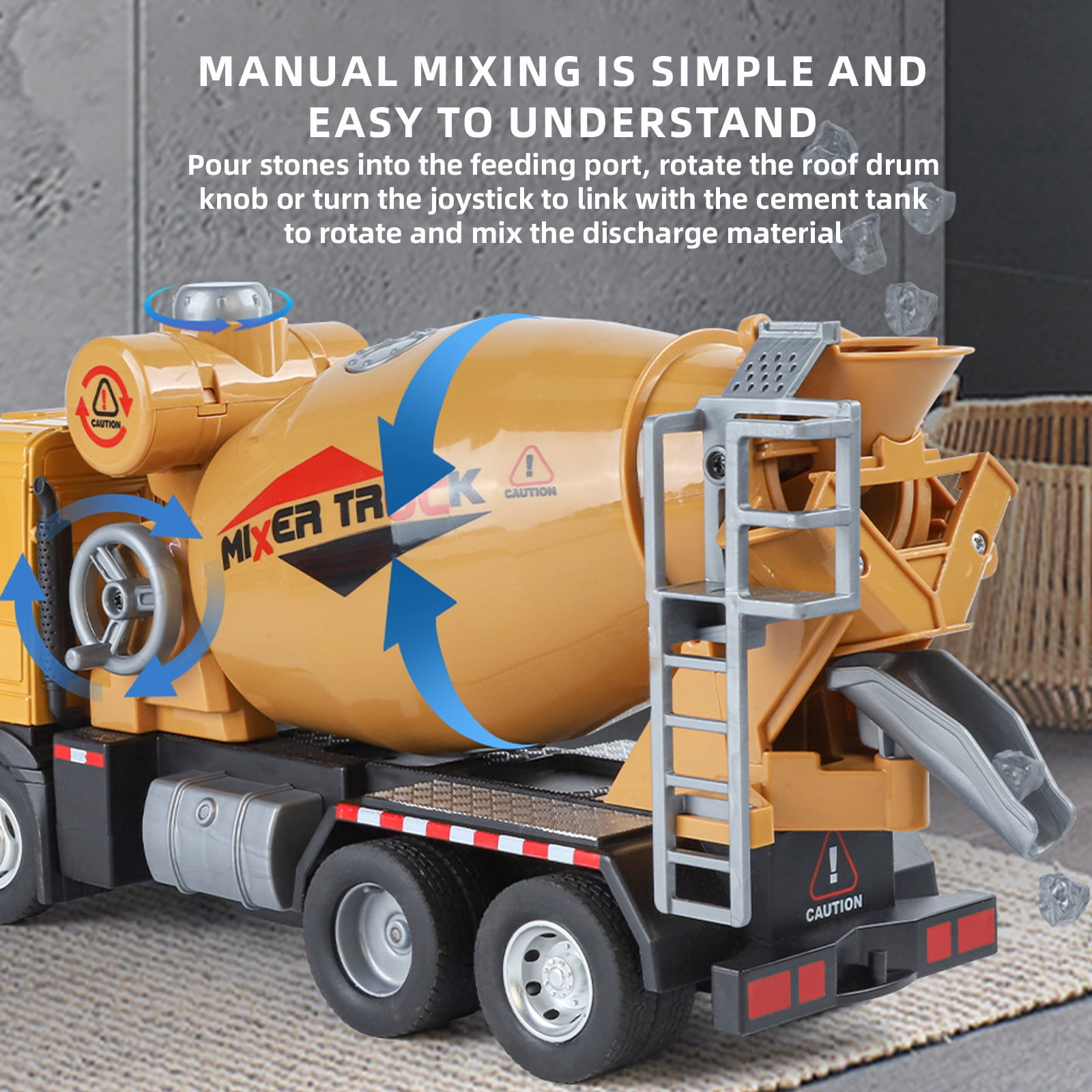 Anmyjuly Large Engineering mixer truck toy with Steering Wheels, Opening Doors, Shock Absorption Tires, and Sound Effects - cement mixer toy