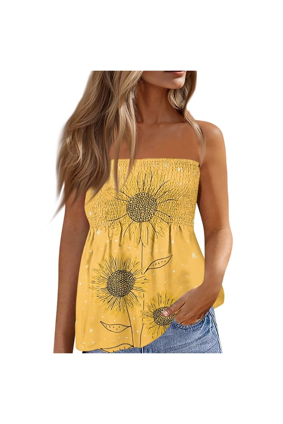 Women s Strapless Floral Print Tube Top Casual Loose Fit Sleeveless Blouse Multiple Vibrant Pattern Options Soft Lightweight Fabric Comfortable Summer Daily Bohemian Top