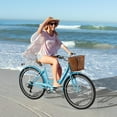thumbnail image 4 of Classic Women Commute Bike with Basket, 24" Shimano 7 Speeds Adult Cruiser Bicycle for Ladies - Hi-Ten Steel Frame - Ideal for Urban Commuting and Beach Rides, 4 of 10