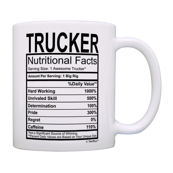 ThisWear Truck Driver Gifts Trucker Nutritional Facts Label 11oz Ceramic Coffee Mug with Handle