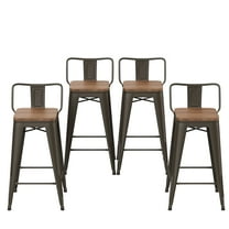 Andeworld 30" Metal Bar Stools Set of 4 Counter Height Stools with Wood Top Low Back Gunmetal