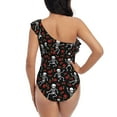thumbnail image 5 of Haiem Skeleton with Roses Women's One Piece Swimsuits Tummy Control One Shoulder Bathing Suits Ruffle Swimwear-Medium, 5 of 8