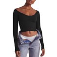 thumbnail image 4 of Lucakuins Suéter de punto para mujer, manga larga, cuello en U, color sólido, dobladillo con volantes, camisa informal para fiestas, tops de calle Lucakuins moda, 4 of 9