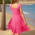 thumbnail image 4 of Dvprdro Girls Summer Dresses Fashion Solid Double Layer Ruffle Sleeve Smocked Flowy Tiered Pleated Cute Party Dress, 4 of 5