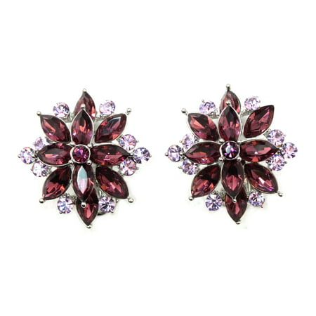 Faship Stunning Purple Crystal Clip On Style Earrings -