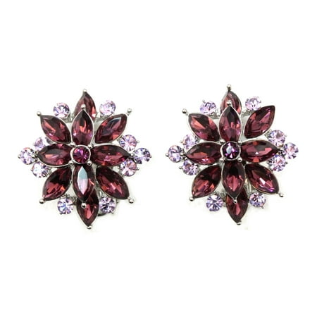 Purple Glass Teardrop Earrings - Faship Stunning Purple Crystal Clip On Style Earrings - Purple