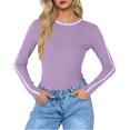 thumbnail image 1 of JGGSPWM Chandails Blouses de Mode d'Automne pour Femmes Couleur Unie Manches Longues Col Rond Bouton Extensible Tenue de Bureau Décontractée Hauts de Travail Violet TTG, 1 of 4