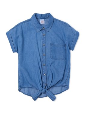 Wonder Nation Printed Tie Front Camp Shirt (Little Girls, Big Girls & Plus)