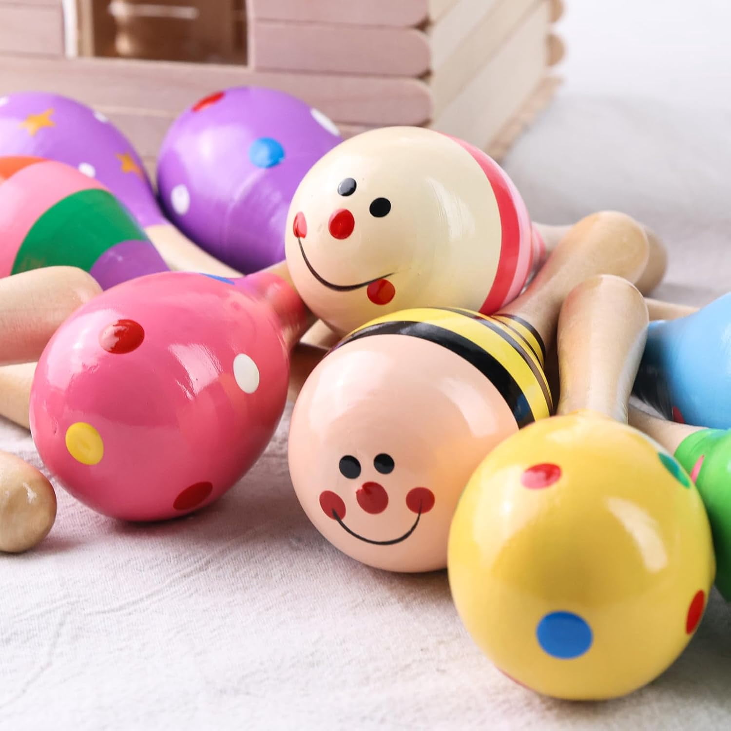 10PCS Mini Wooden Maracas, Maracas for Toddler Musical Instruments Shakers Baby Toys Infant Learning