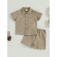 thumbnail image 2 of Bagilaanoe 2pcs Toddler Baby Boys Short Pants Set Short Sleeve Shirt Tops + Shorts 6M 12M 18M 24M 3T Kids Casual Summer Outfits, 2 of 8