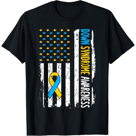 Down Syndrome Awareness American Flag T21 Down Syndrome T-Shirt men and women can wear, black, white, gifts
