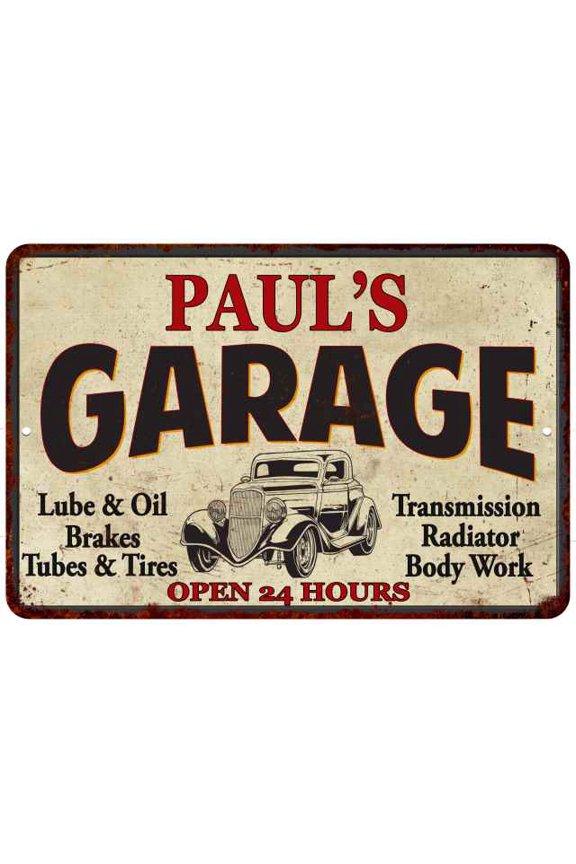PAUL'S Garage Man Cave Metal Sign Decor 8x12 108120014016