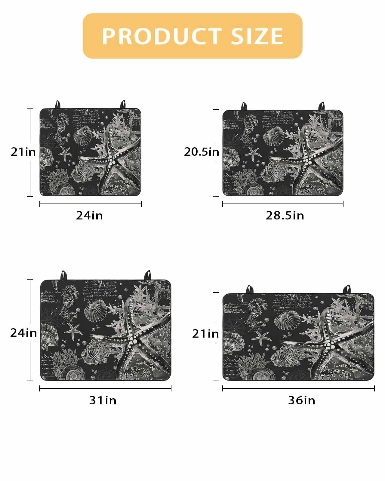 nqOlkjepod Large Induction Cooktop Protector Mat 24"x21", Black Coastal Starfish Stove Top Covers for Electric Stove, Vintage Coral Seahorse Shell Stove Burner Cover Mats, Glass Top Stove Cover