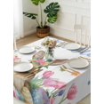 thumbnail image 3 of Easter Suqare Tablecloth - 60 x 60 Inch, Pink Tulip Flowers Spring Watercolor Bunny Floral Waterproof & StainResistant Tablecloth, Washable Oil-proof Table Cover for Dining/Party/Wedding/Buffet, 3 of 9