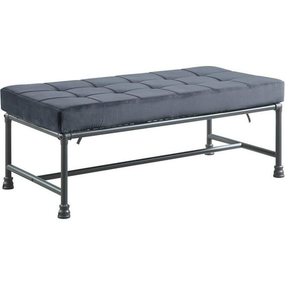 Bowery Hill Contemporary Bench in Gray Velvet & Sandy Gray Finish