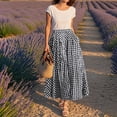 thumbnail image 2 of Seductiva Women's Wide Leg Pants Women's Summer Elastic High Waist Plaid Ruffled Maxi Skirt Swing Flowy A Line Skirt Beach Pants Loose Fit 1PC, 2 of 5