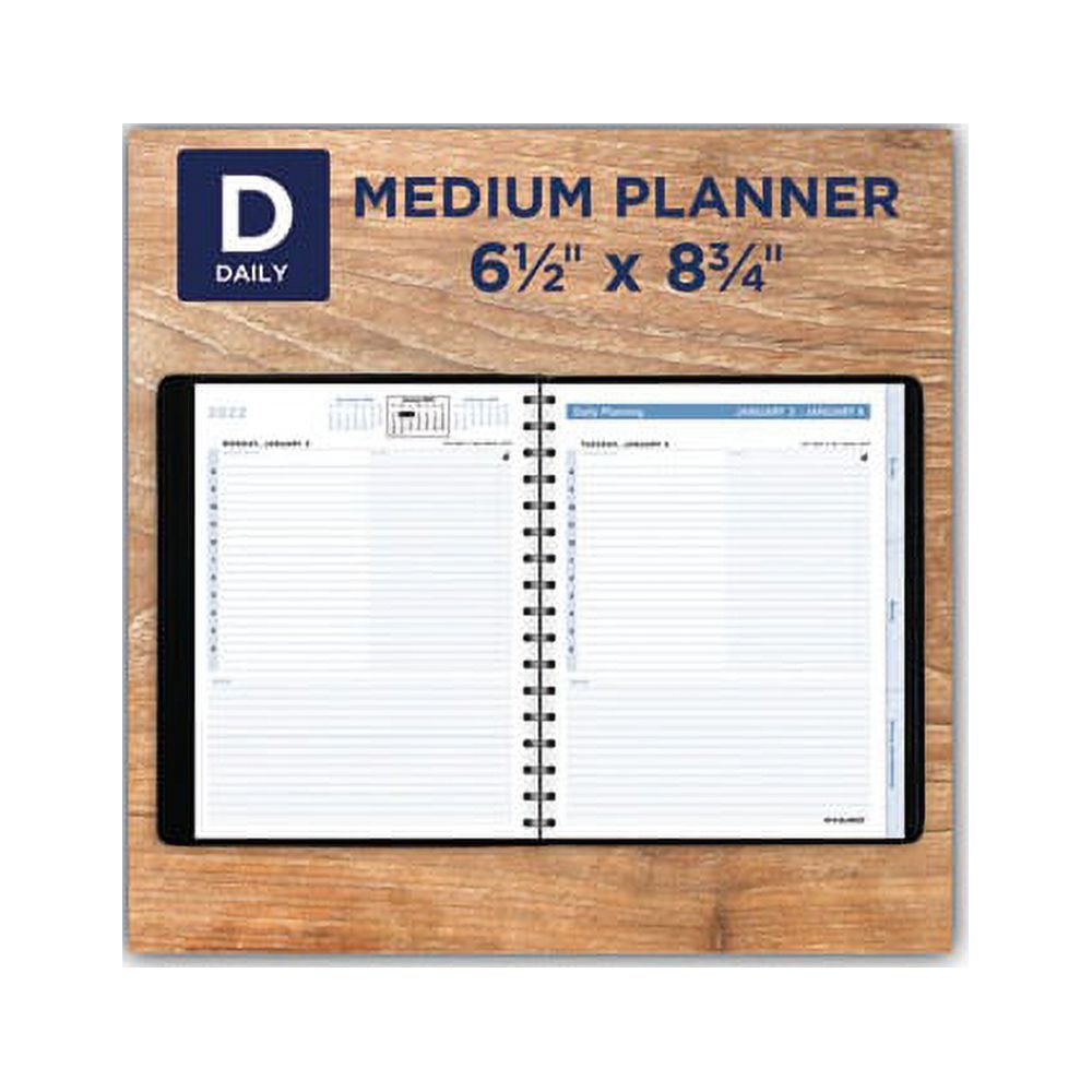 The Action Planner Daily Appointment Book 8.75 x 6.5, Black, 2022